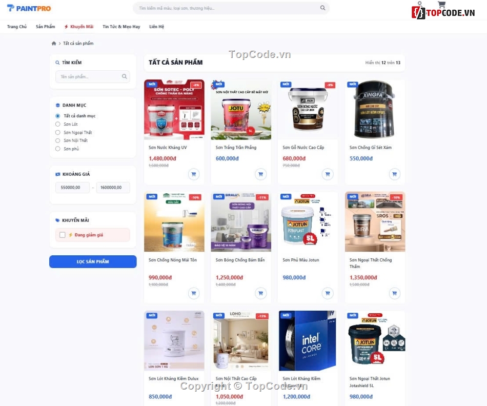 giao diện web,web bán sơn,web app
